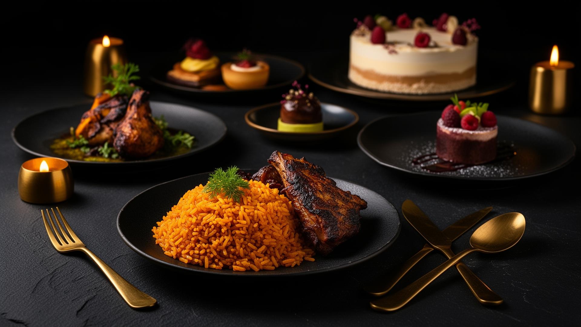 Signature Zibah Foods dishes plated in warm candlelights.